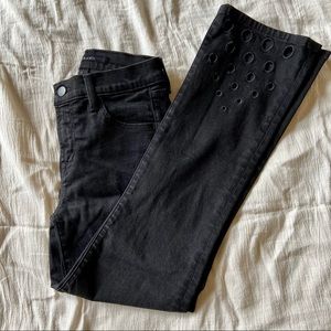 J Brand Mid Rise Black Cropped Jeans w/ cut outs